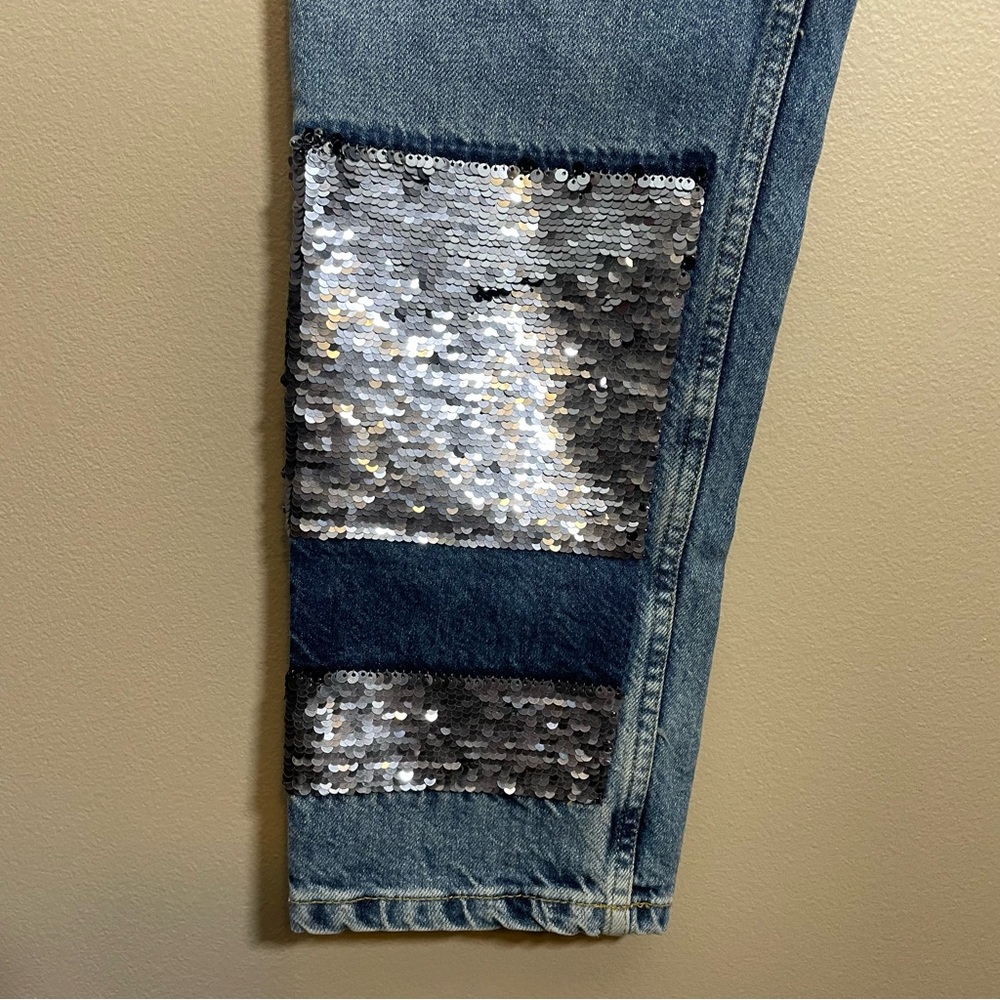 Zara basic denim sequin jeans cropped boyfriend f… - image 8